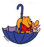 Pooh and Piglet sharing an umbrella